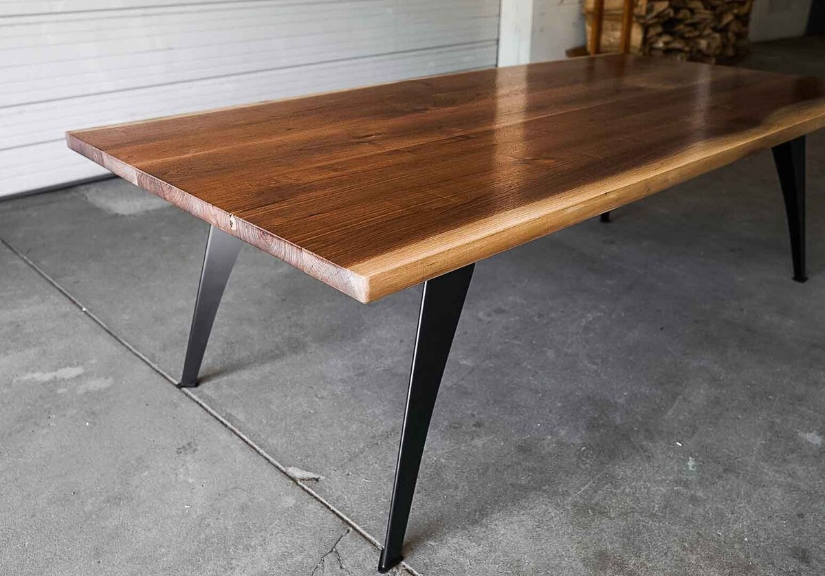 Walnut Dining Table with Steel Tapered Legs