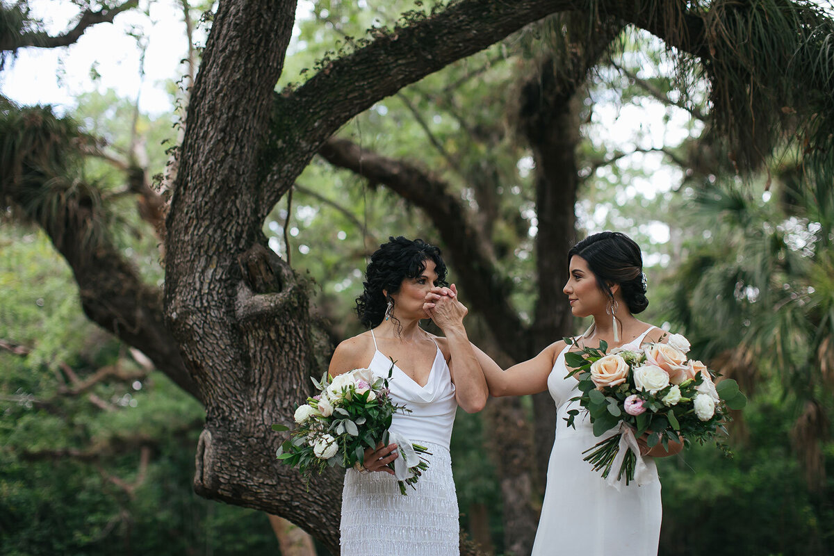 Romantic-Portrait-Two-Brides-Kissing-Miami-LGBTQ-Wedding