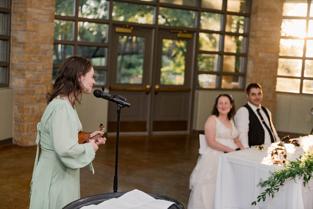 Elegant wedding reception setup with lights