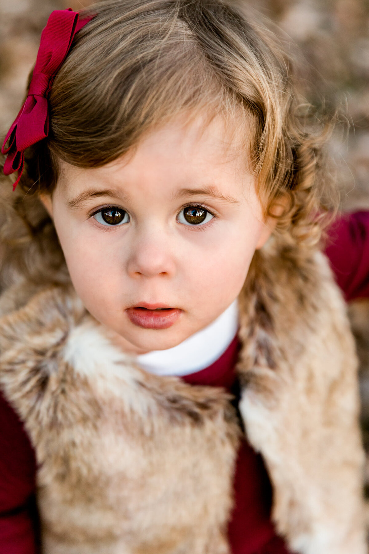 Toddler Girl Close-up Portrait during outdoor fall photo session in Westfield, NJ