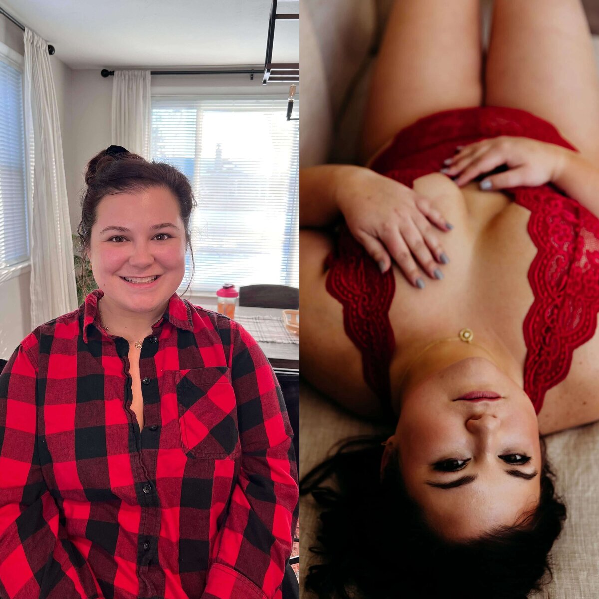 photo showing a before and after of a Wisconsin boudoir photography client