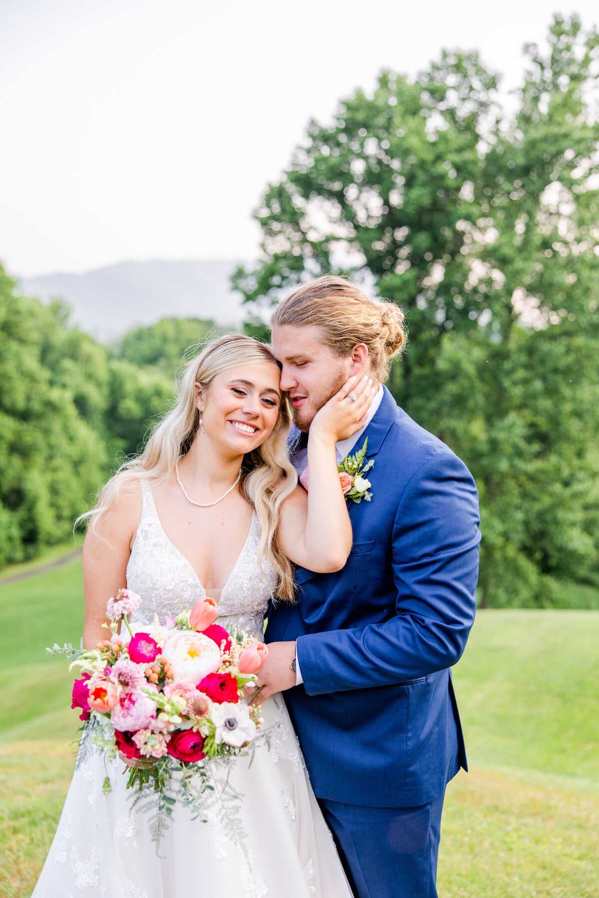 intimate moment with bride and groom