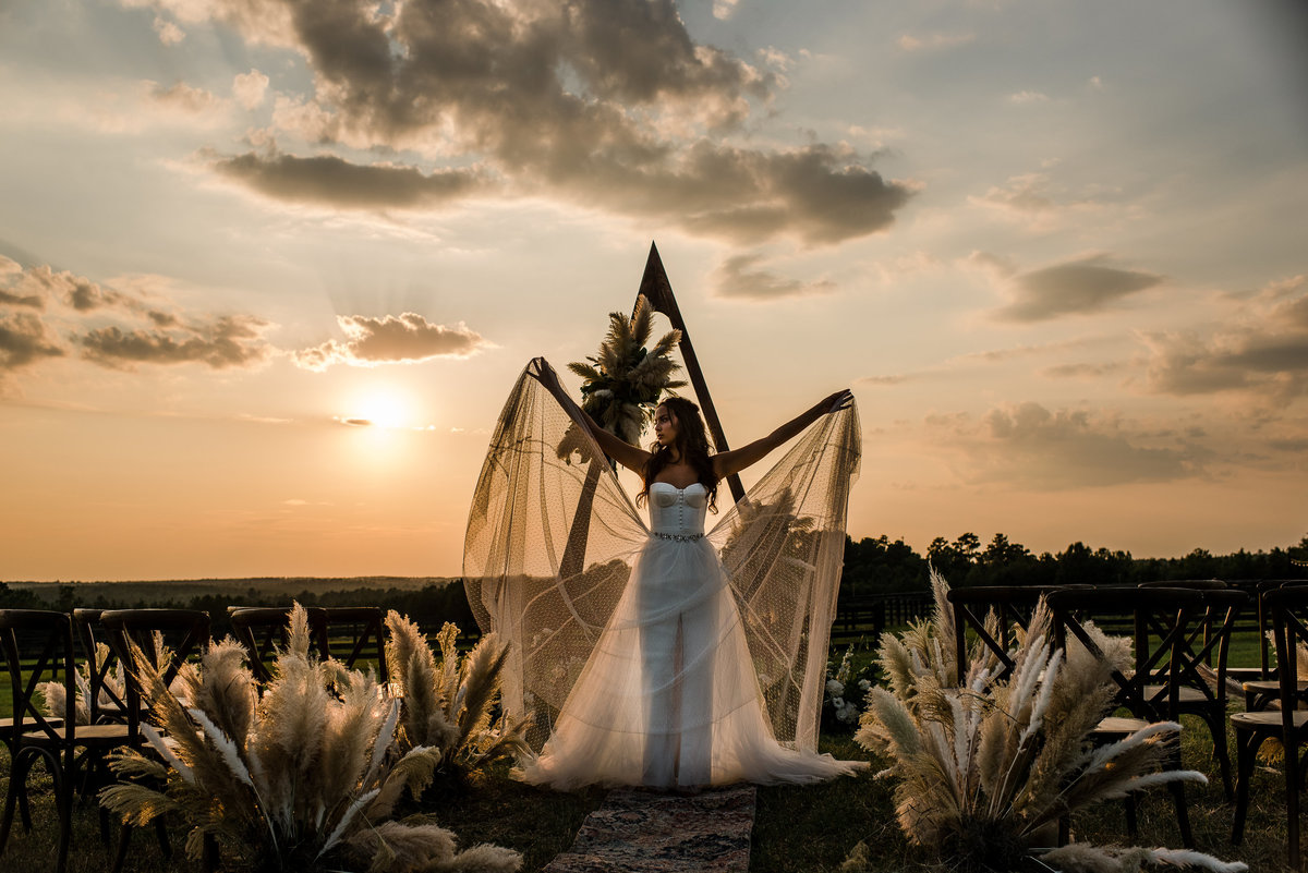 Stable View Wedding Photographer - Bride at Sunset at ceremony site