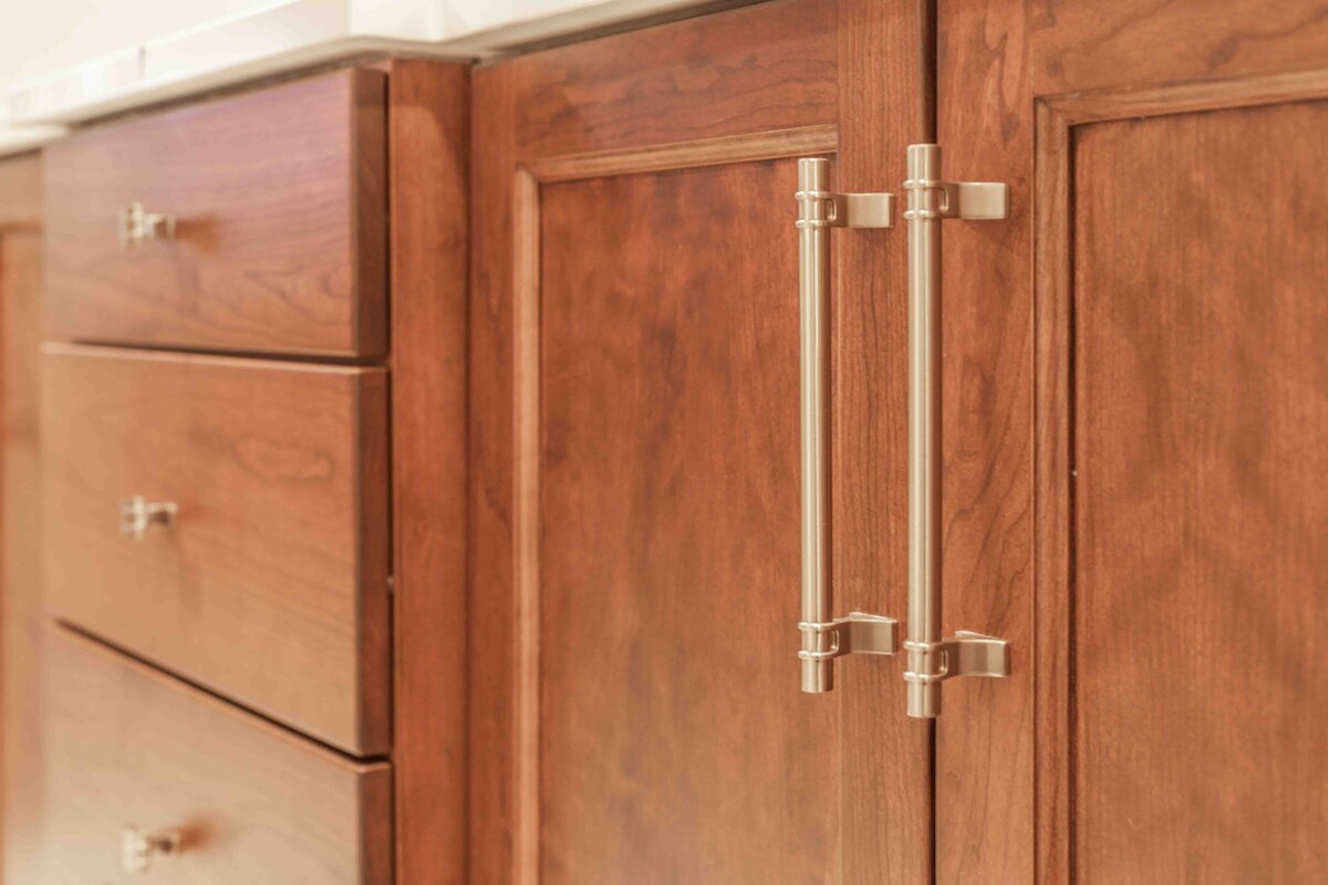 warm wood cabinets in bathroom