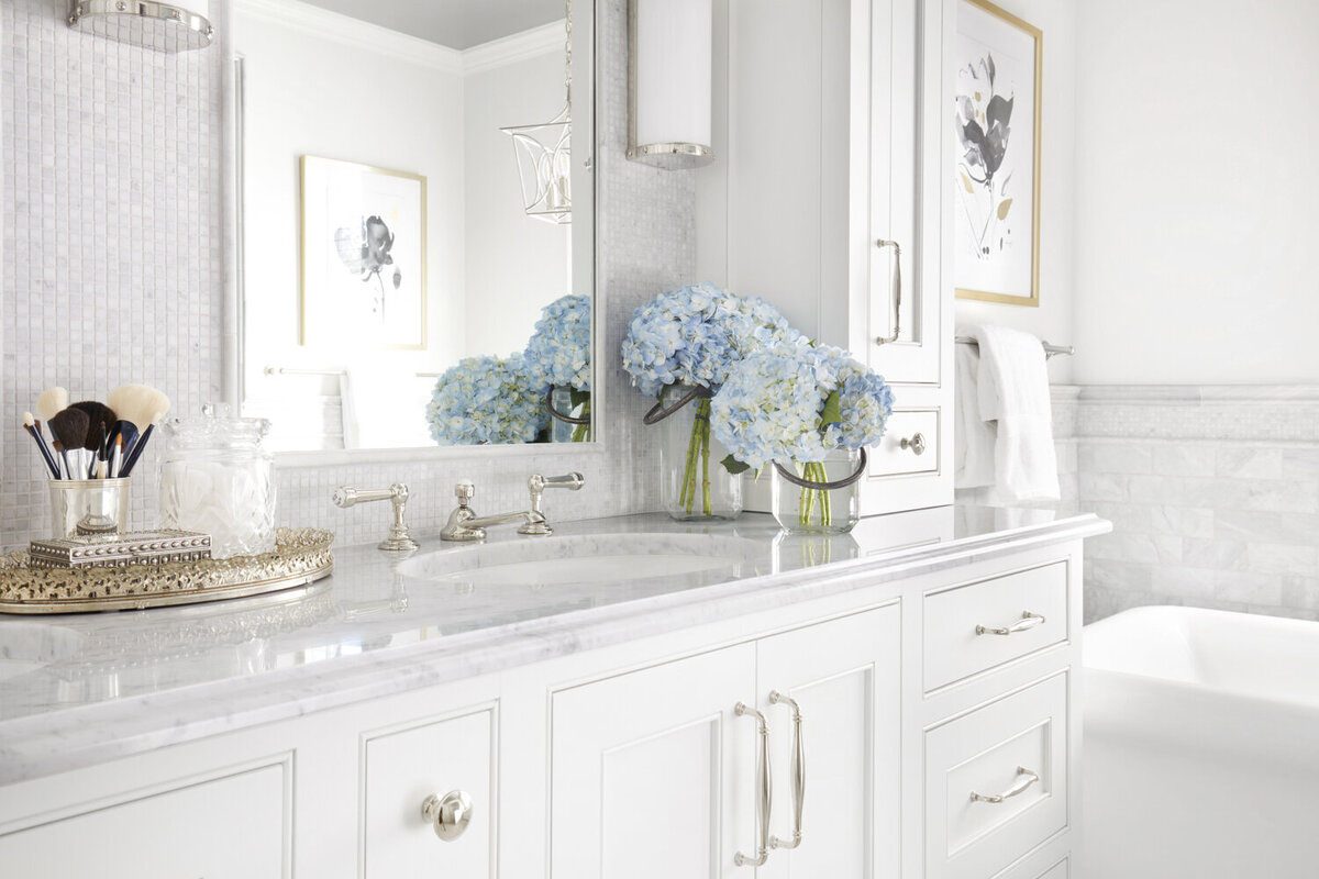 Panageries Residential Interior Design | Vibrant Classic Bungalow Timeless Master Bath Vanity