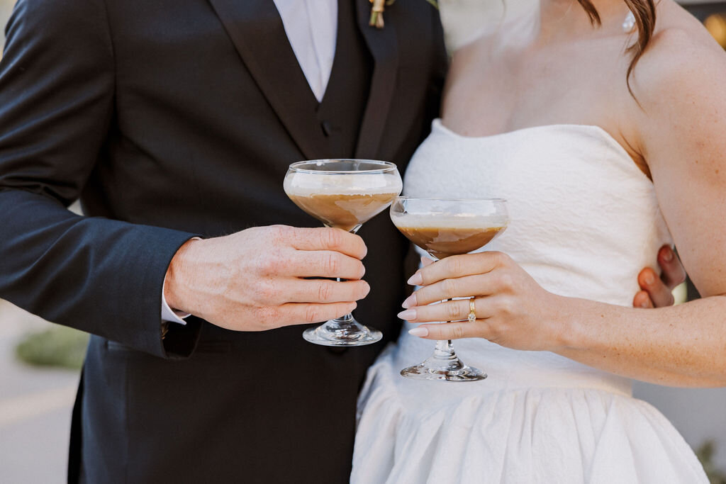 editorial details of bride and groom with espresso martini breanaisley.com