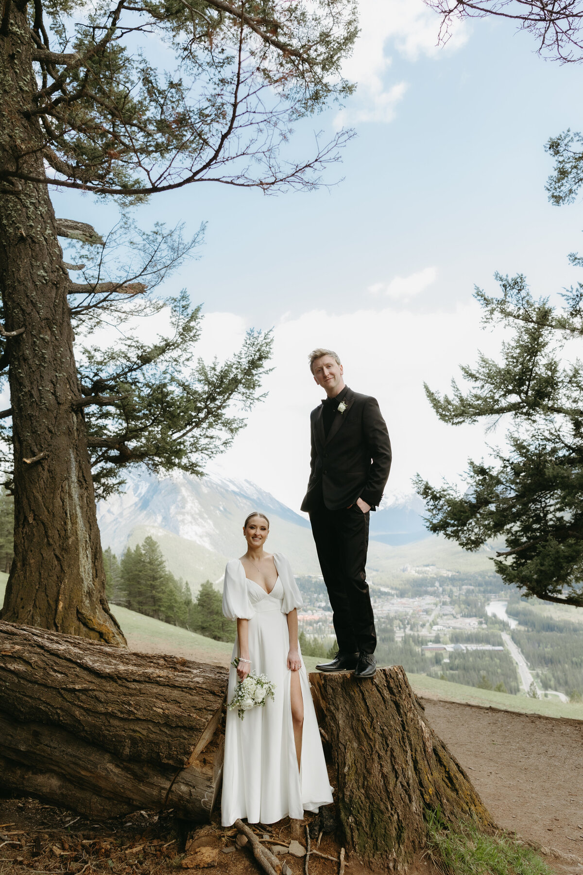 sunset wedding portraits in Banff