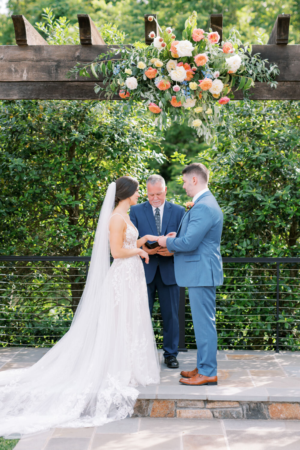Bride and groom in front of the wedding altar