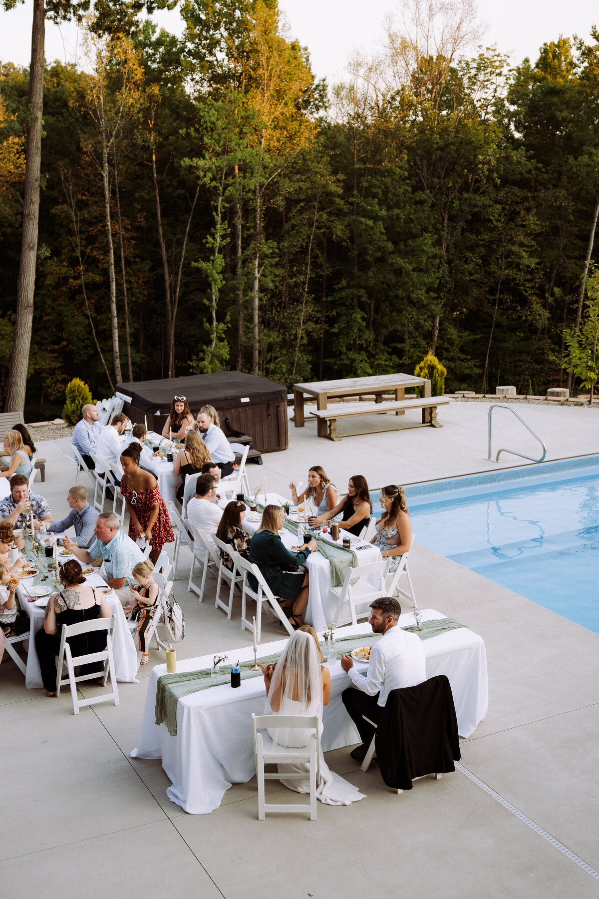 outdoor poolside wedding reception