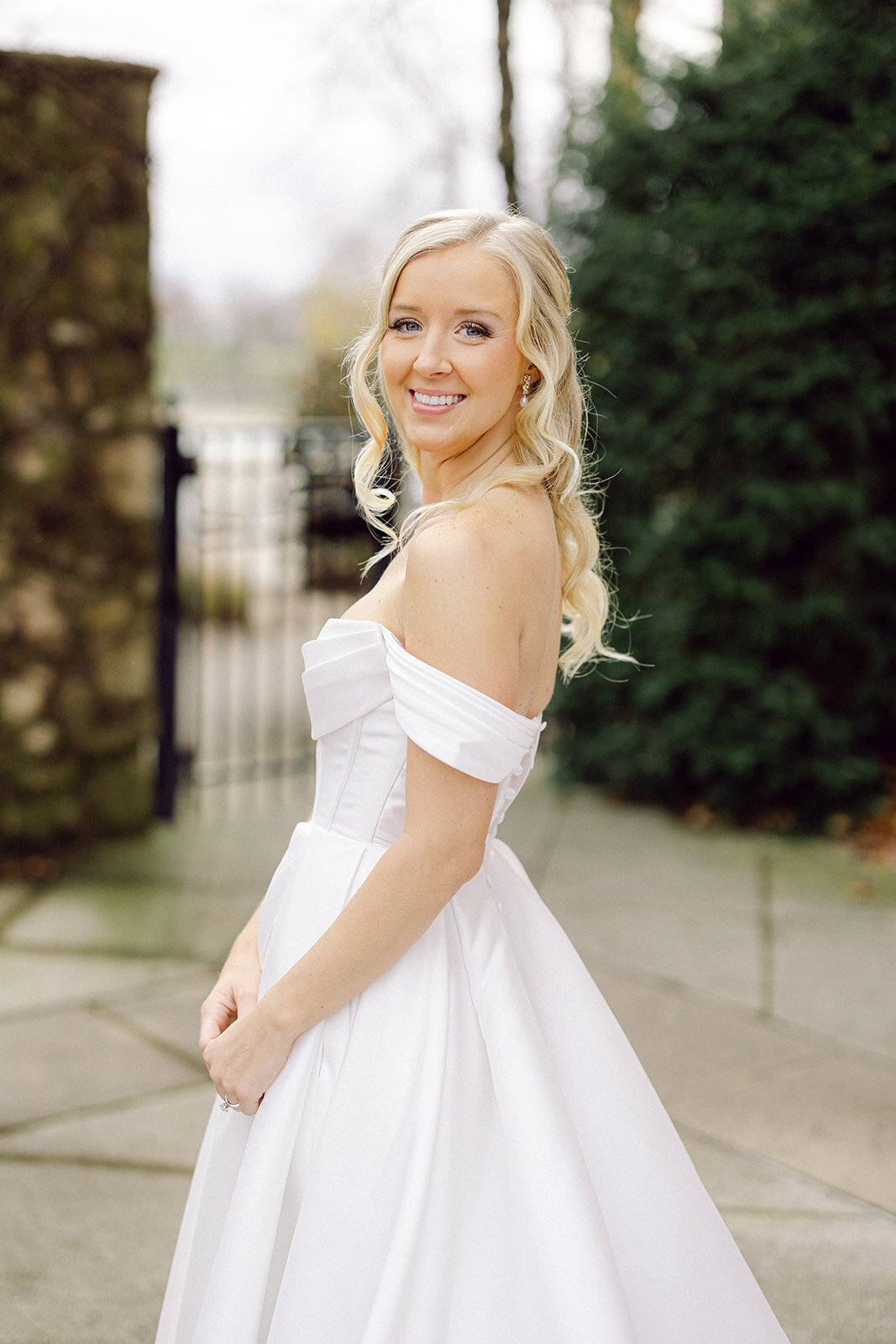 bride smiling shot by Philadelphia wedding photographer.