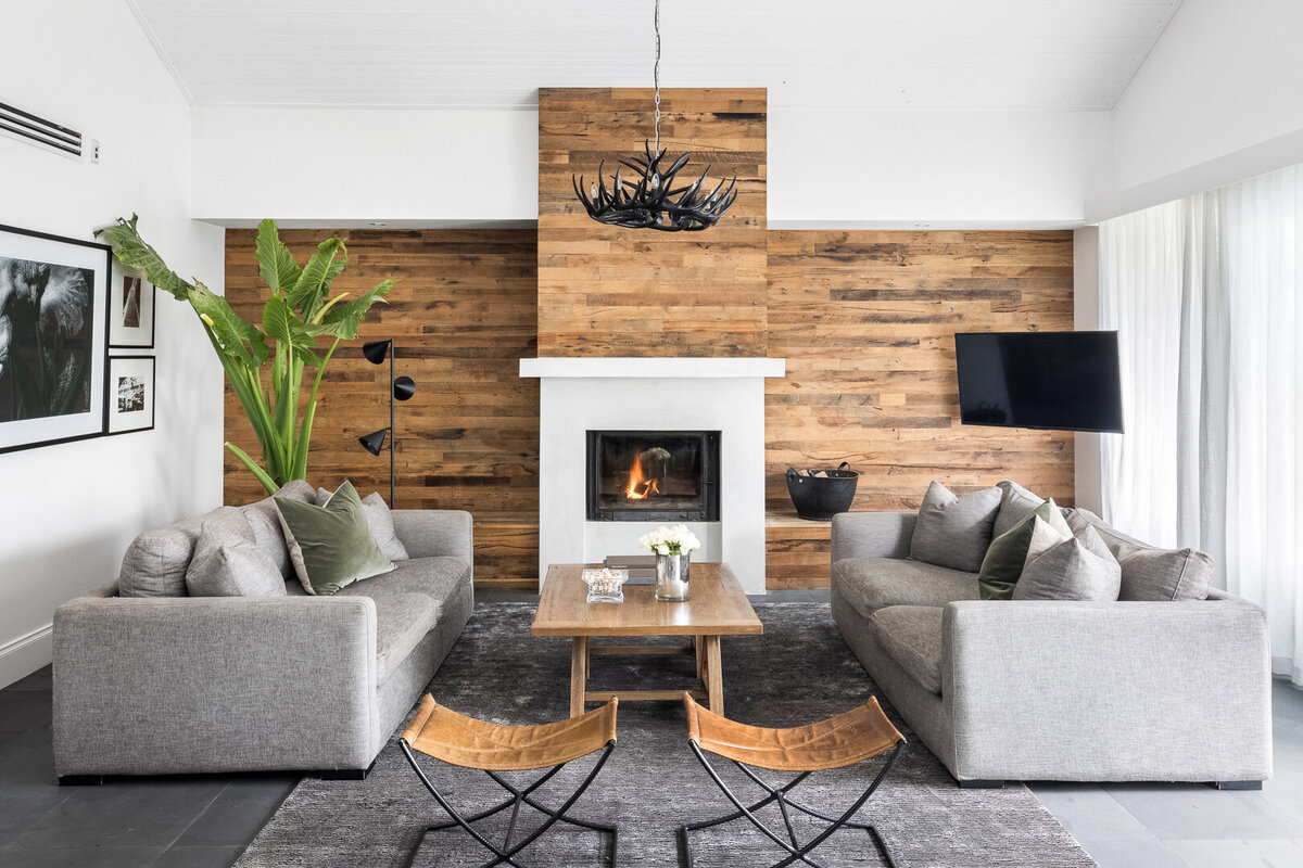Living Room with timber feature wall