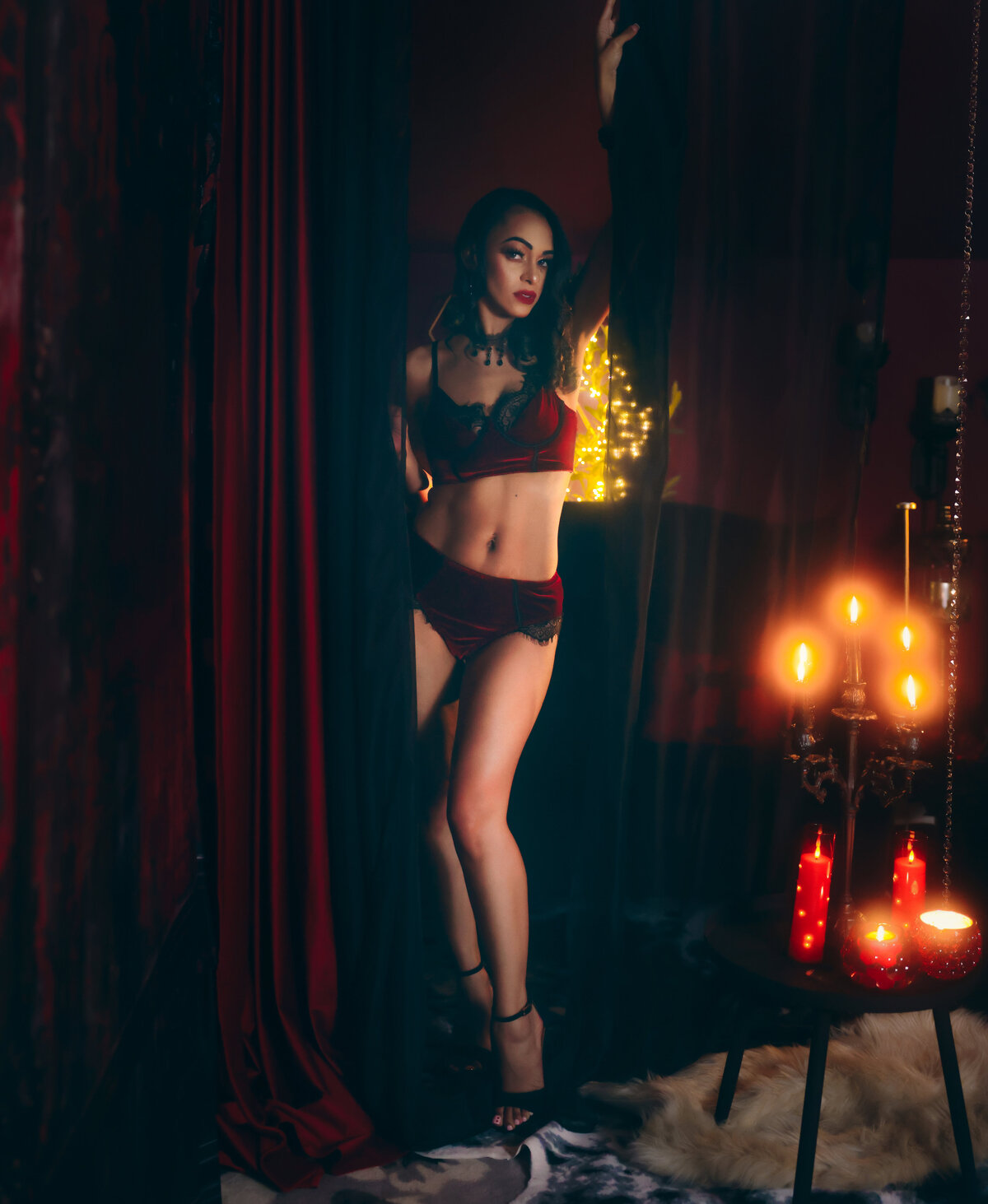 Savannah Boudoir Portrait in Curtains with Candles