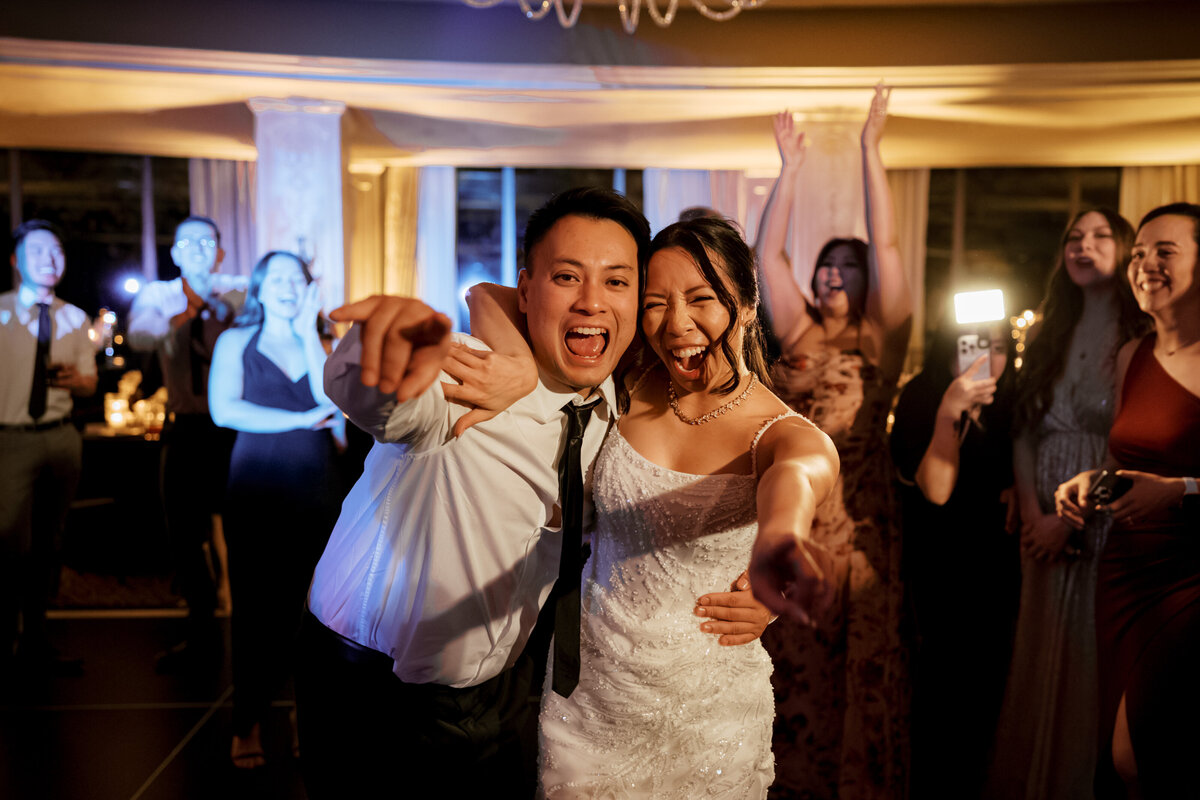 A photo of the couple during their wedding reception at the Hotel Zaza wedding in Houston.