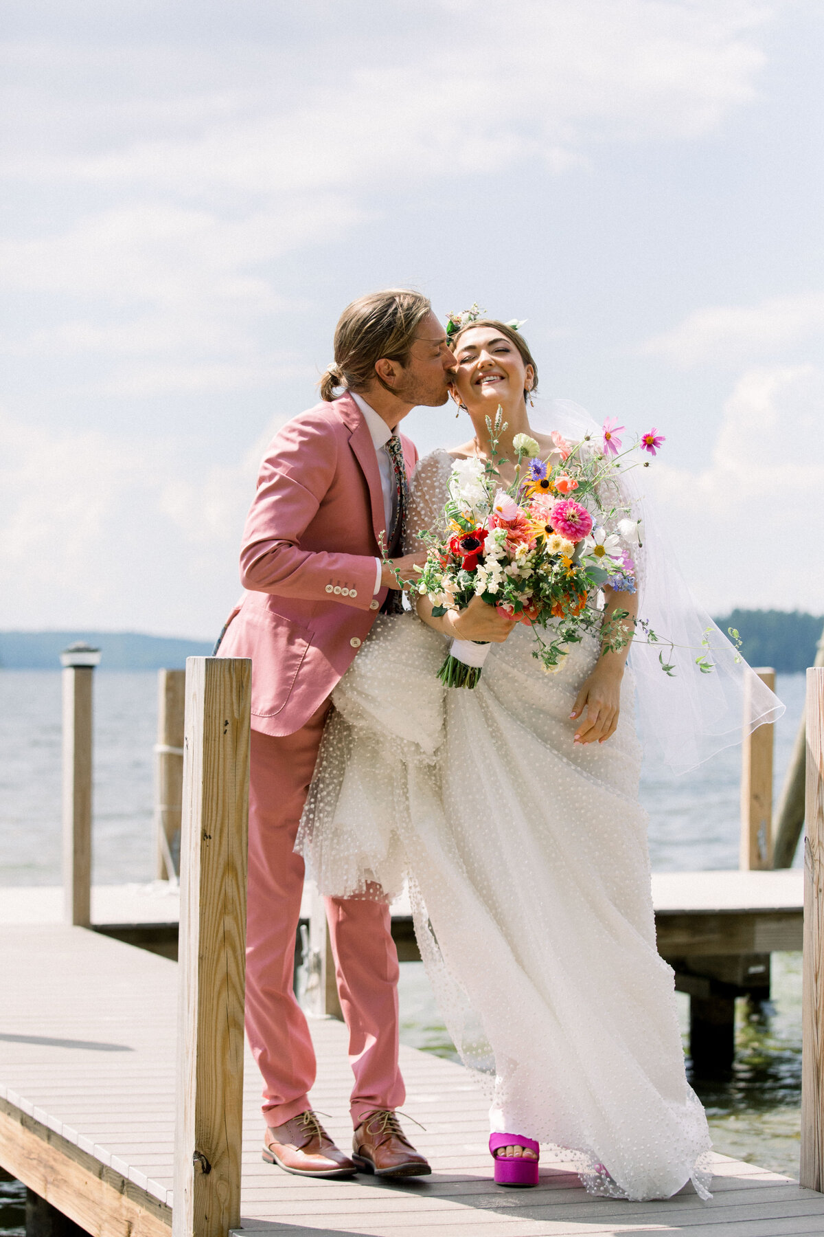 bride and groom at Lake Winnipesaukee wedding