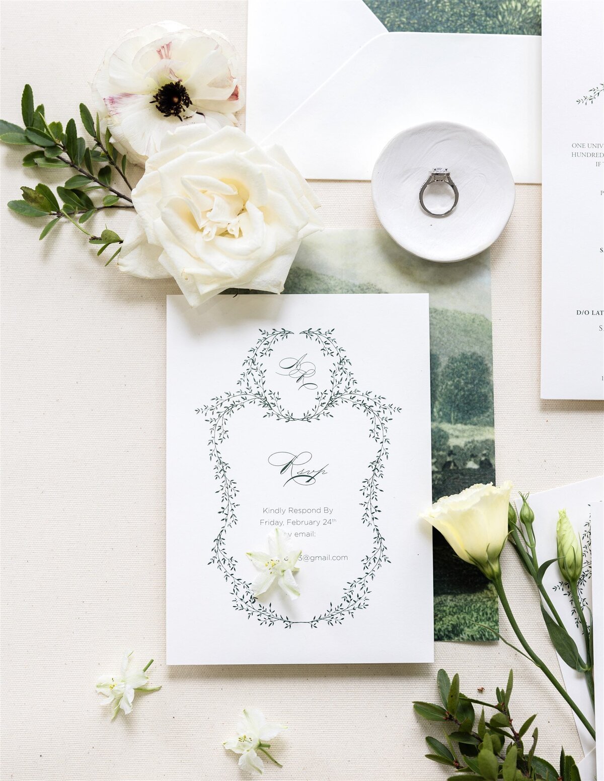 Greenery inspired Ivory wedding invitation 7