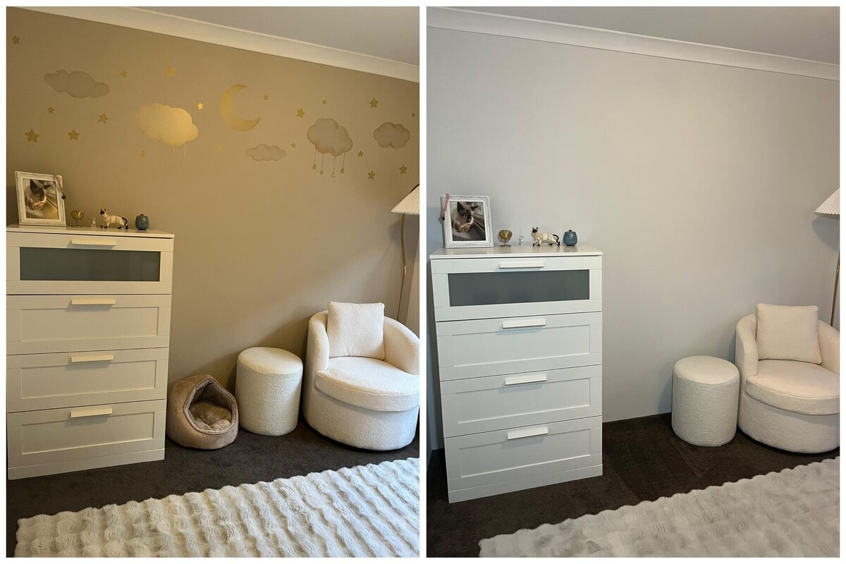 Soft and calming wall repaint in a baby nursery, completed with care by New-Style Painting Service.

