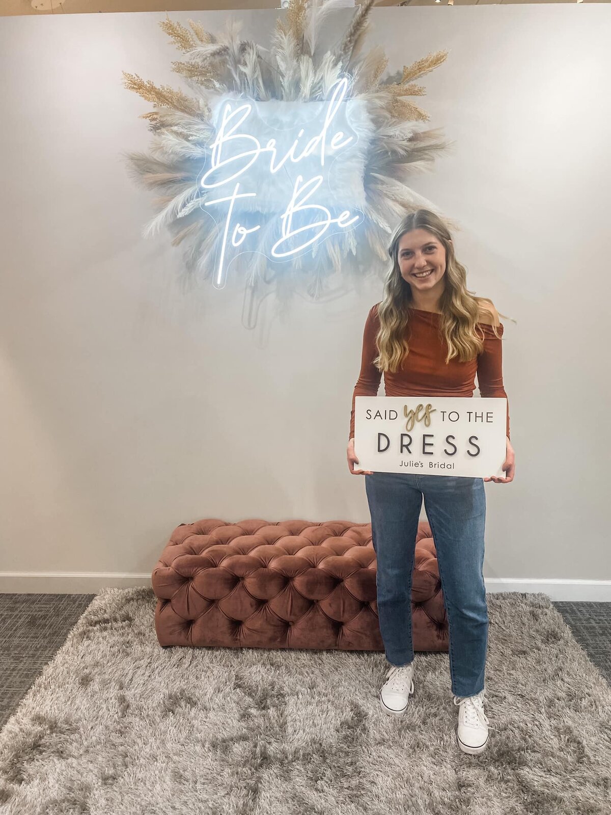 Bride to be at Julie's Bridal in Monroe Wi