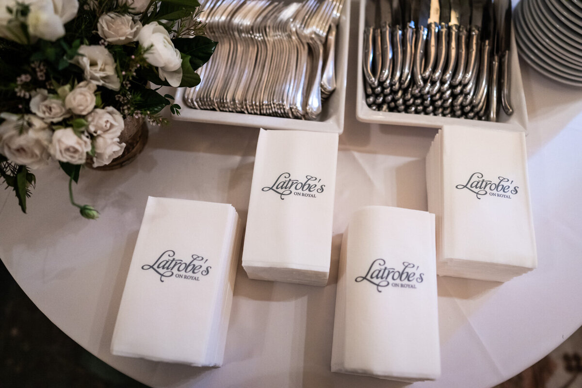 Napkins with Latrobe's logo