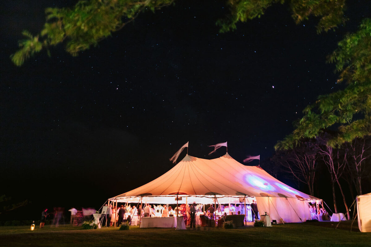 Night view of the Cape Cod Summer Tent in Osterville, MA.