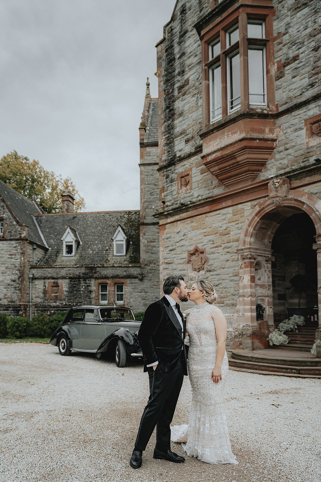 Bride and groom kissing at their destination Ireland wedding