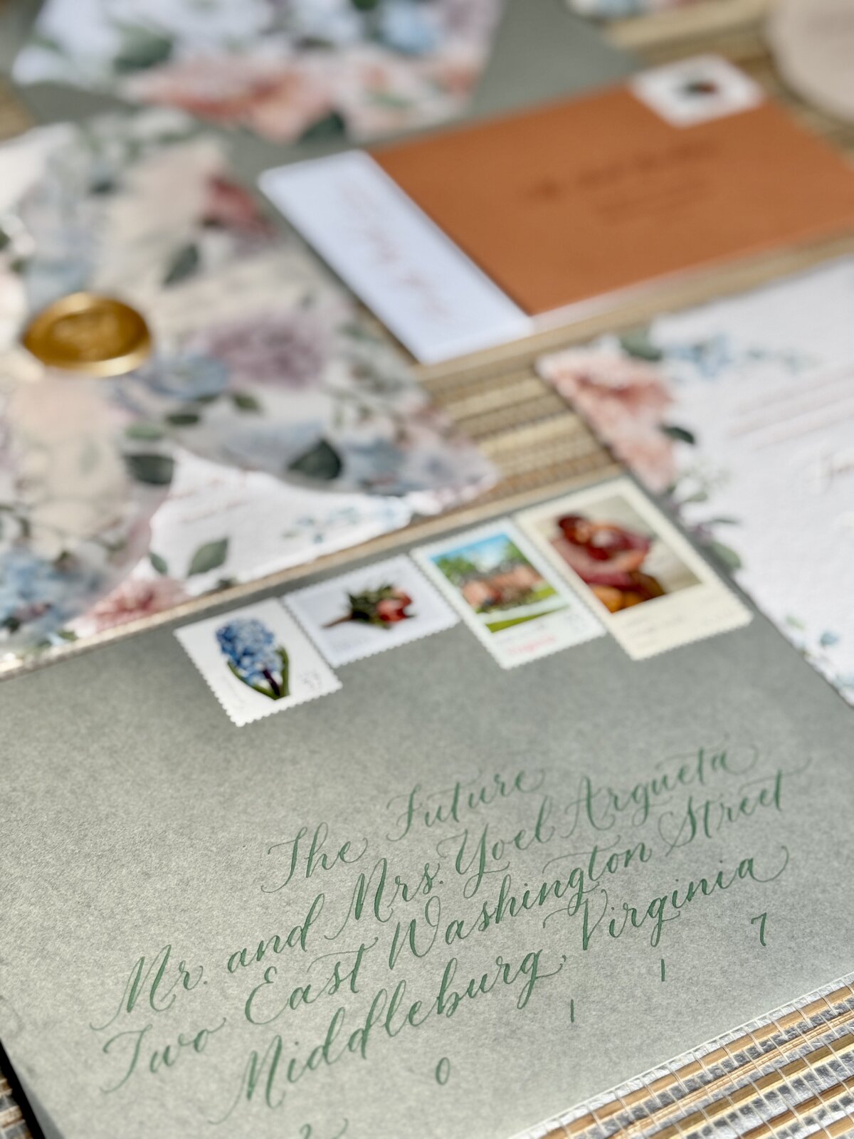 calligraphy envelope flat lay 2