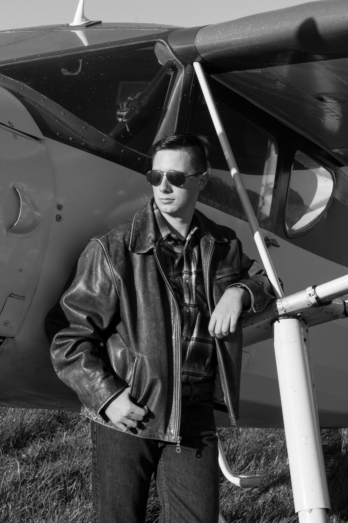 black and white aviator portrait