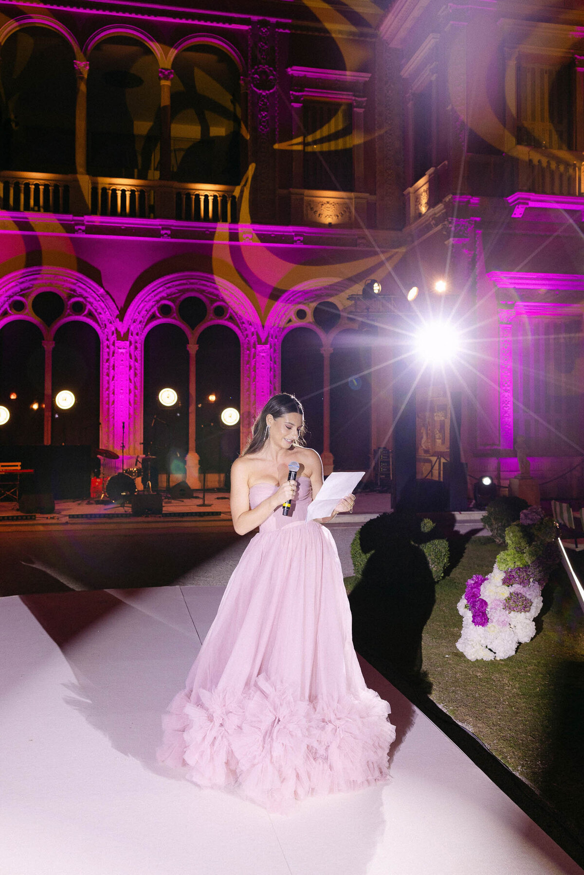 Sister of the bride making a speech at the wedding reception.