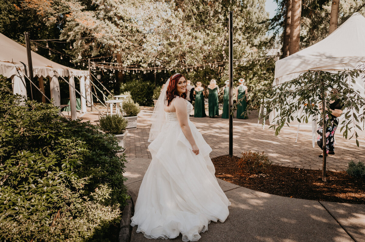 Bride looking back to camera.
