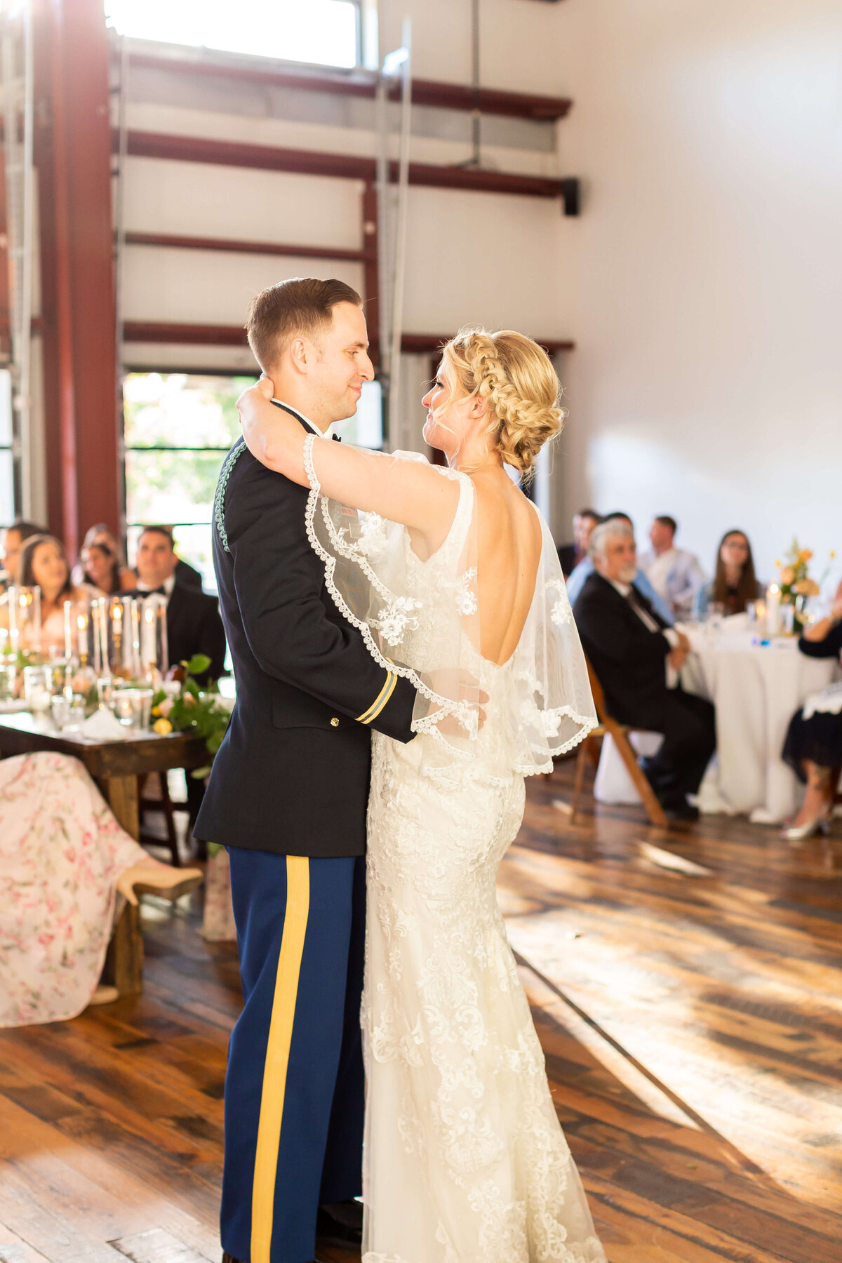 Bride and groom first dance at Fat Bottom Brewery wedding reception in Nashville, TN