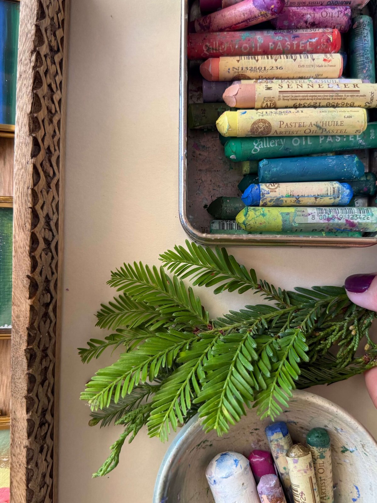 oil pastels evergreens holiday 2025