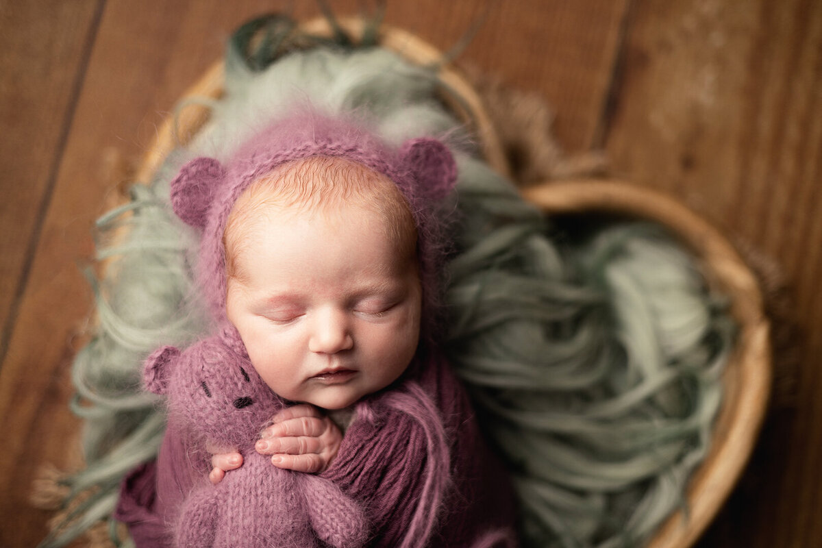 redhead ginger baby newborn green and purple girl photographer carmarthenshire andrea b photography swansea llanelli