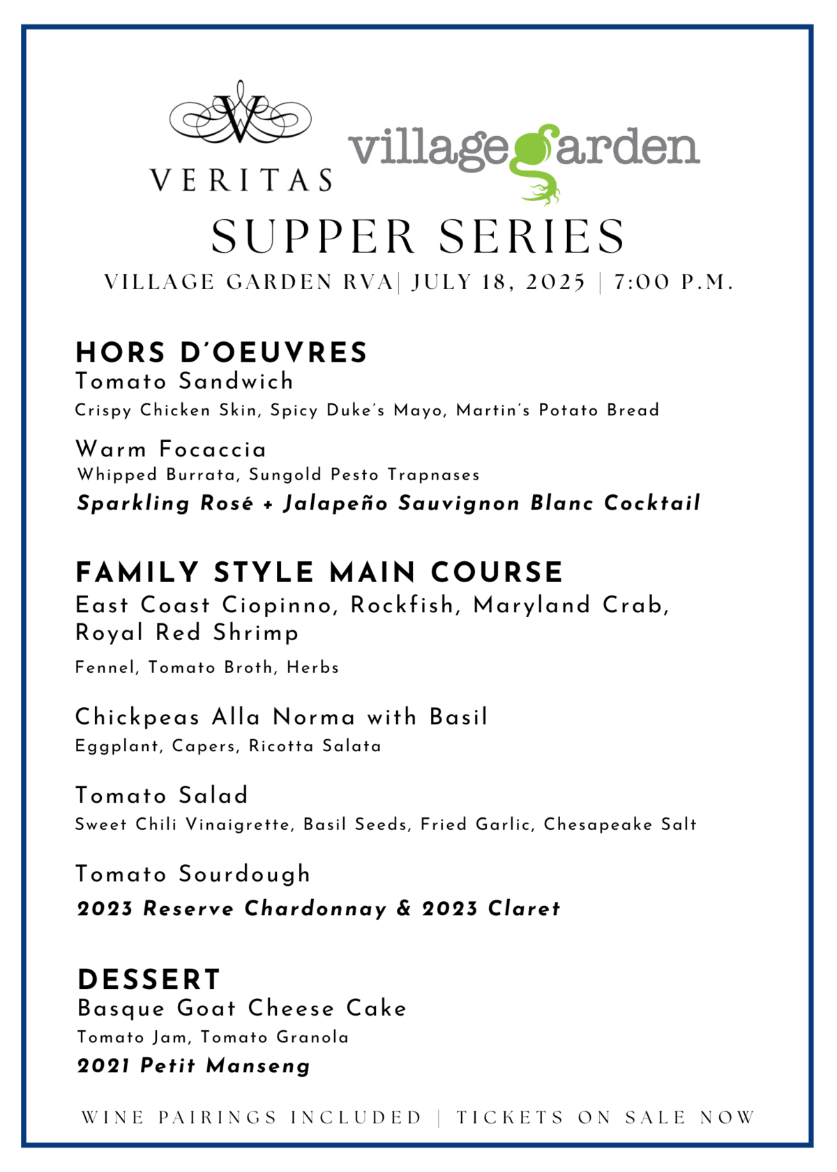 July 2025 Supper Series Menu