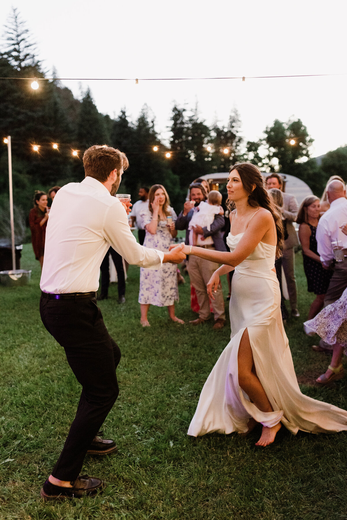 Bride and groom dancing at Dallenbach Ranch Wedding reception Colorado