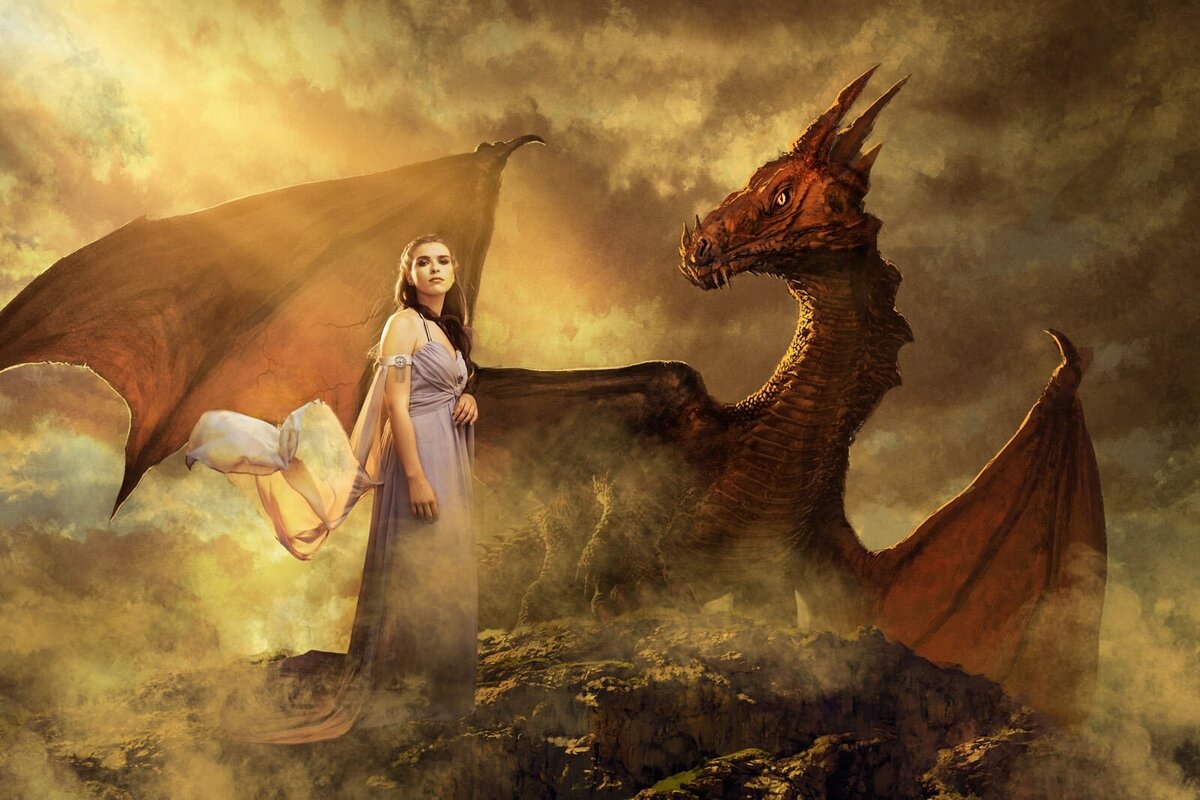 Enchanting Fantasy Scene With Dragon and Heroine by Senior Picture Photographer-05