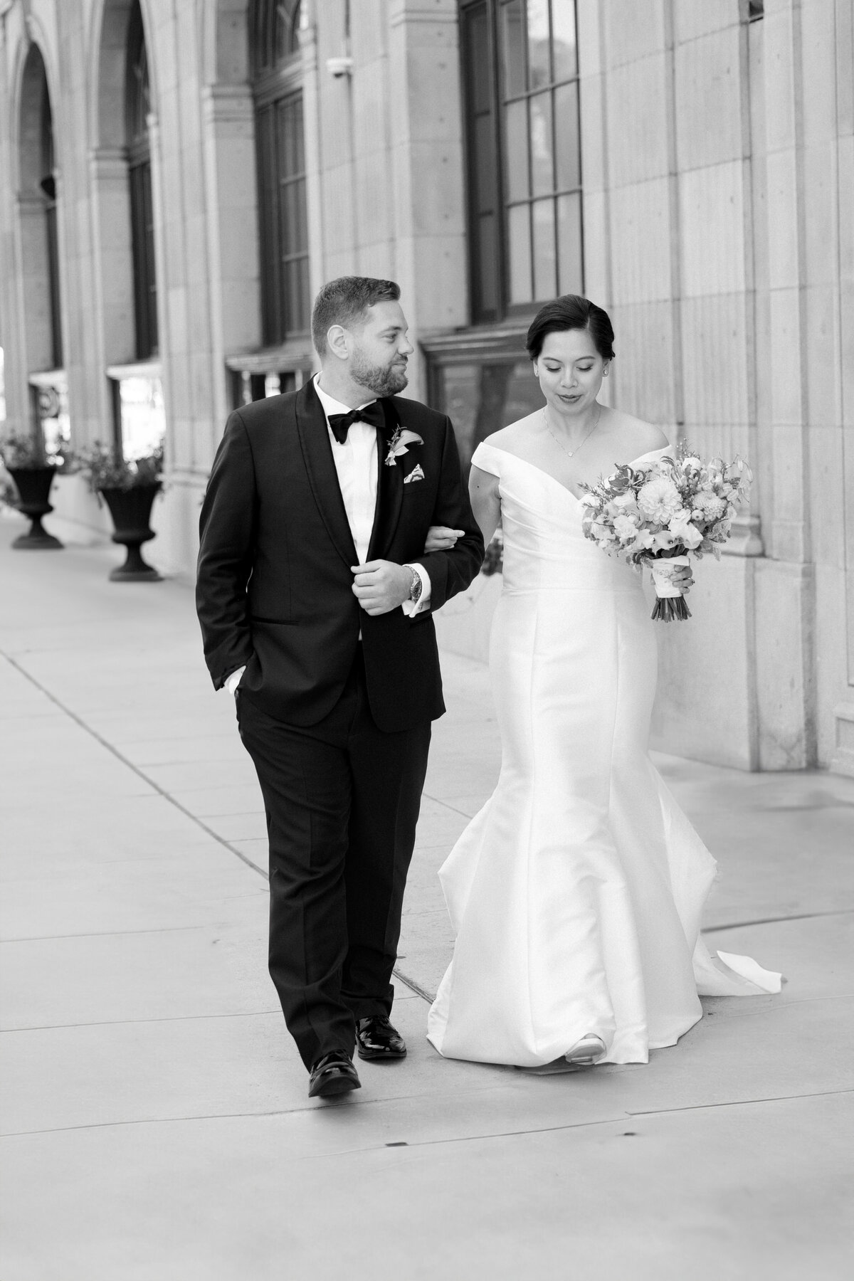 Couple walking outside the hotel