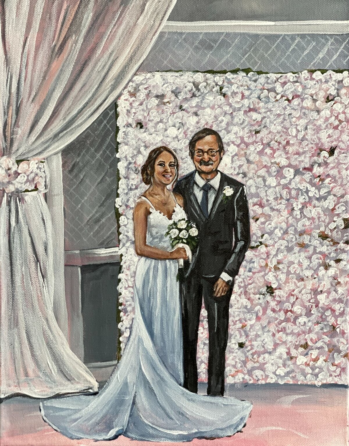 Bride and her father as a wedding painting commission