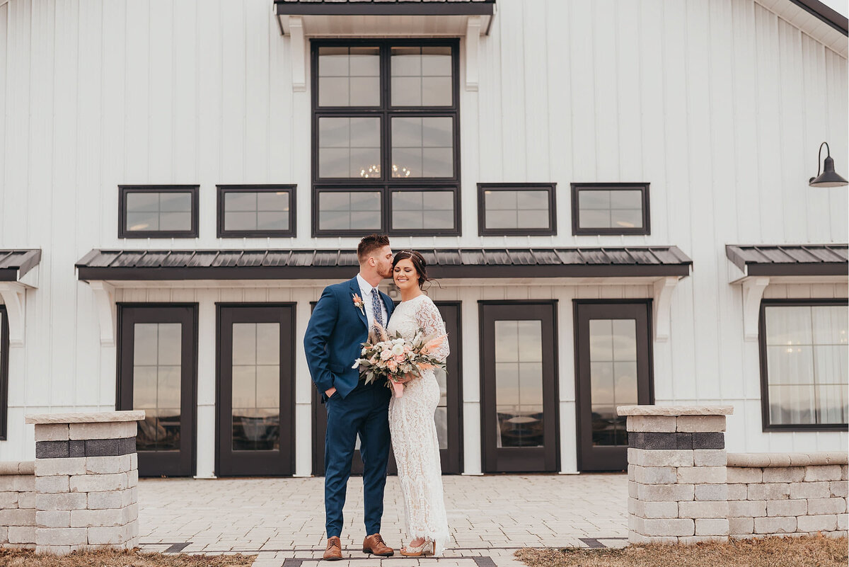 wide shot of a bride and groom together