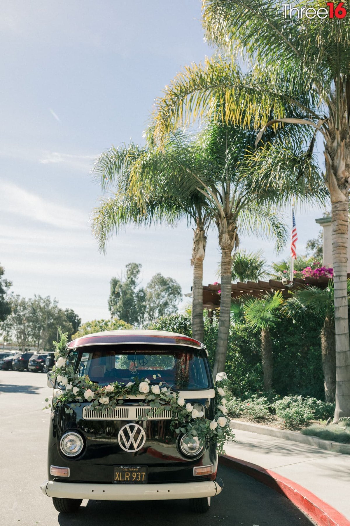 Old-style VW Bug Wagon decorated for the newly married couple