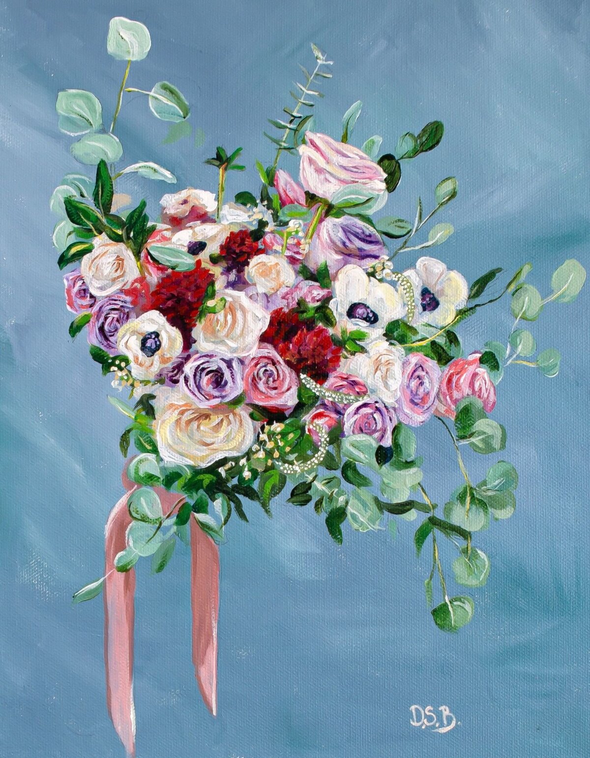Bridal bouquet wedding painting commission