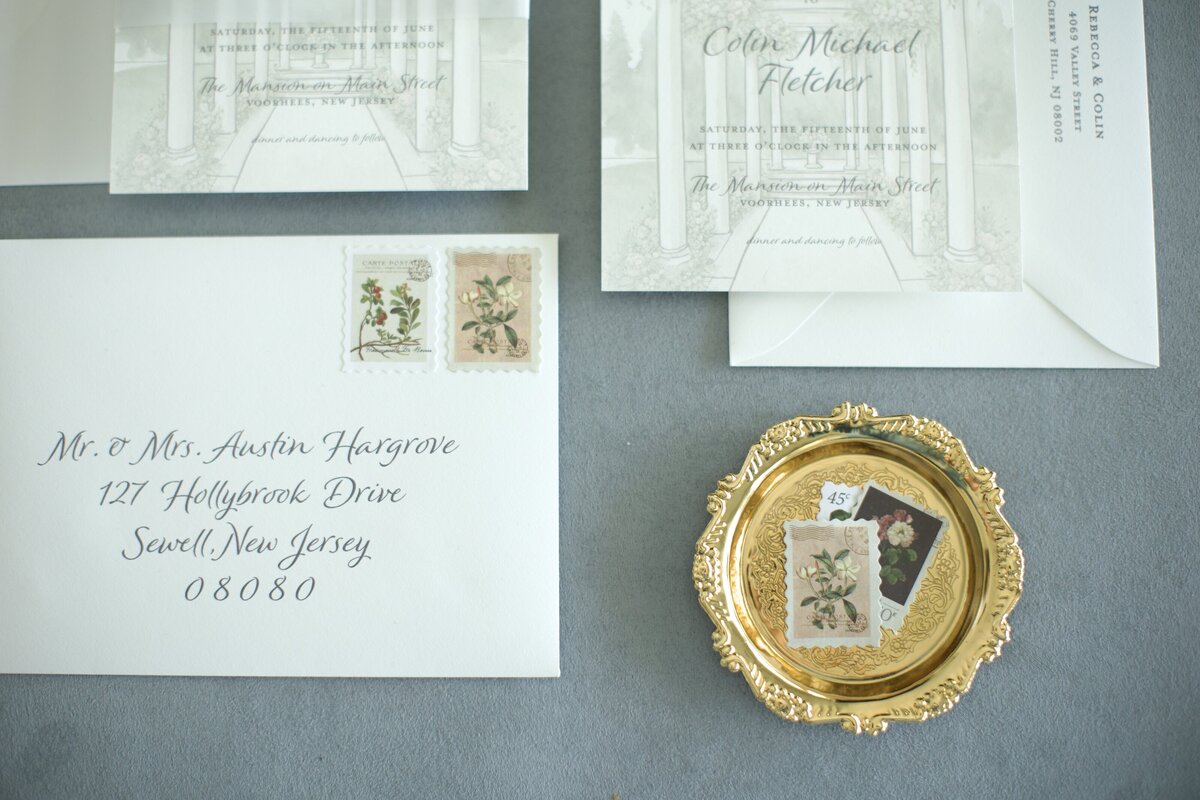 watercolor wedding invitation with custom wax seal