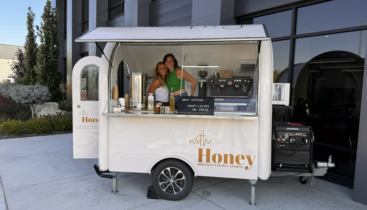With Honey Coffee Trailer. The cutest coffee trailer in Idaho. Perfect for high volume events and adds the cutest coffee experience for your event.