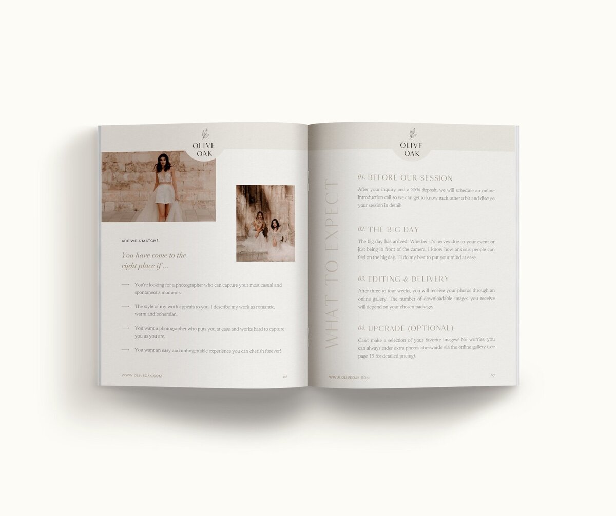 Elegant pricing guide template for photographers Olive Oak 5