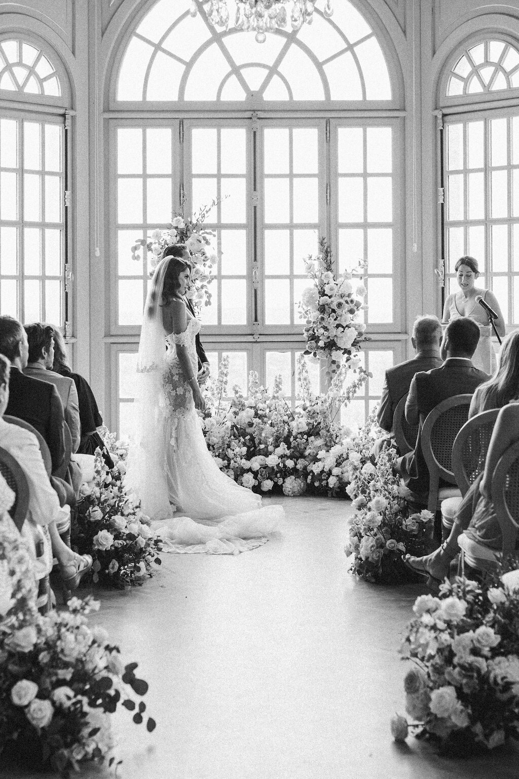 Black and white photography at Chateau Saint Georges during the vows