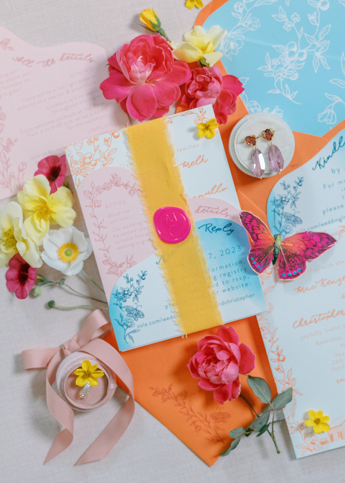 wedding-invitation-brights-pink-butterflies