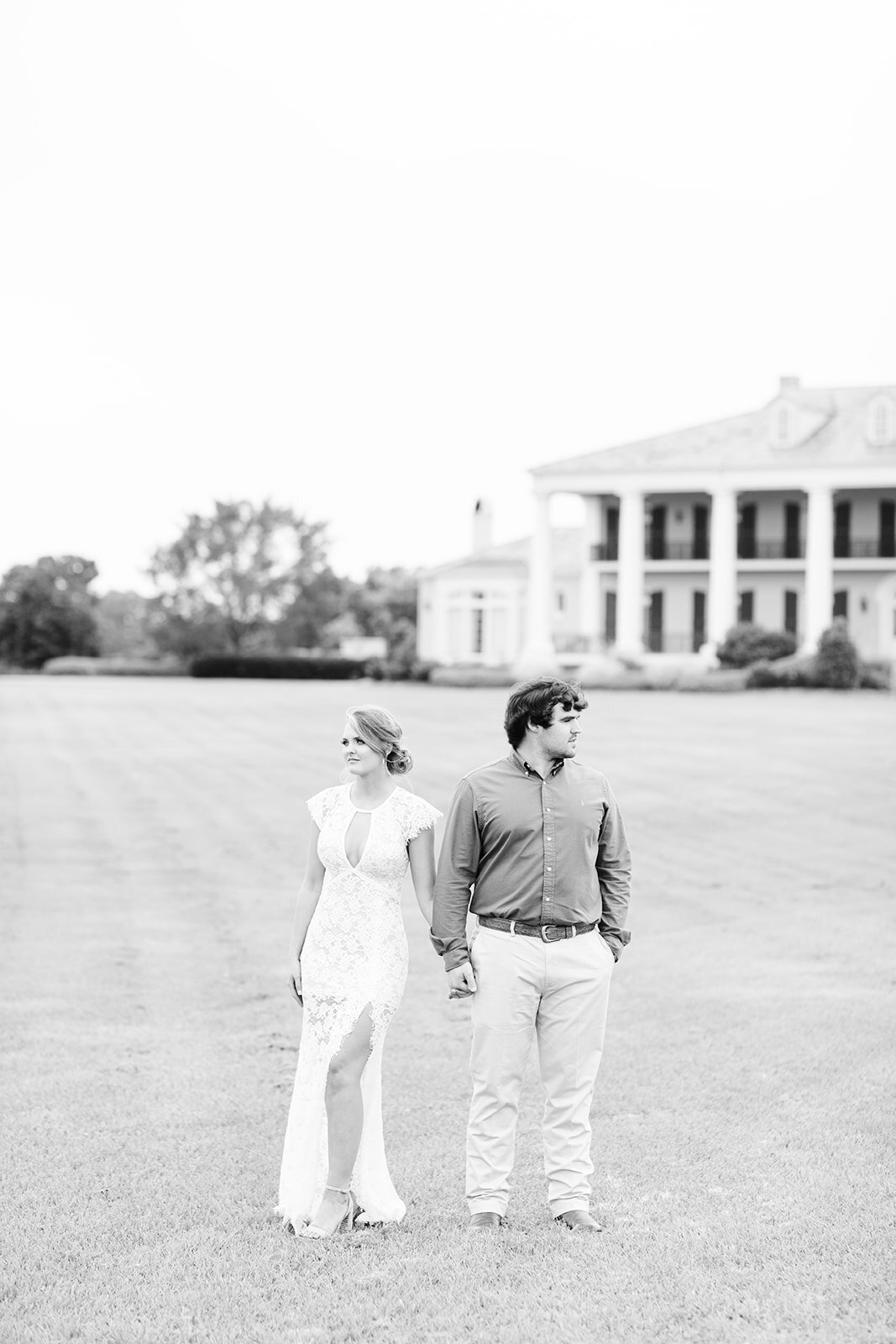 Engagement portrait of couple at The Mansion at Red Hill; Delhi, Louisiana