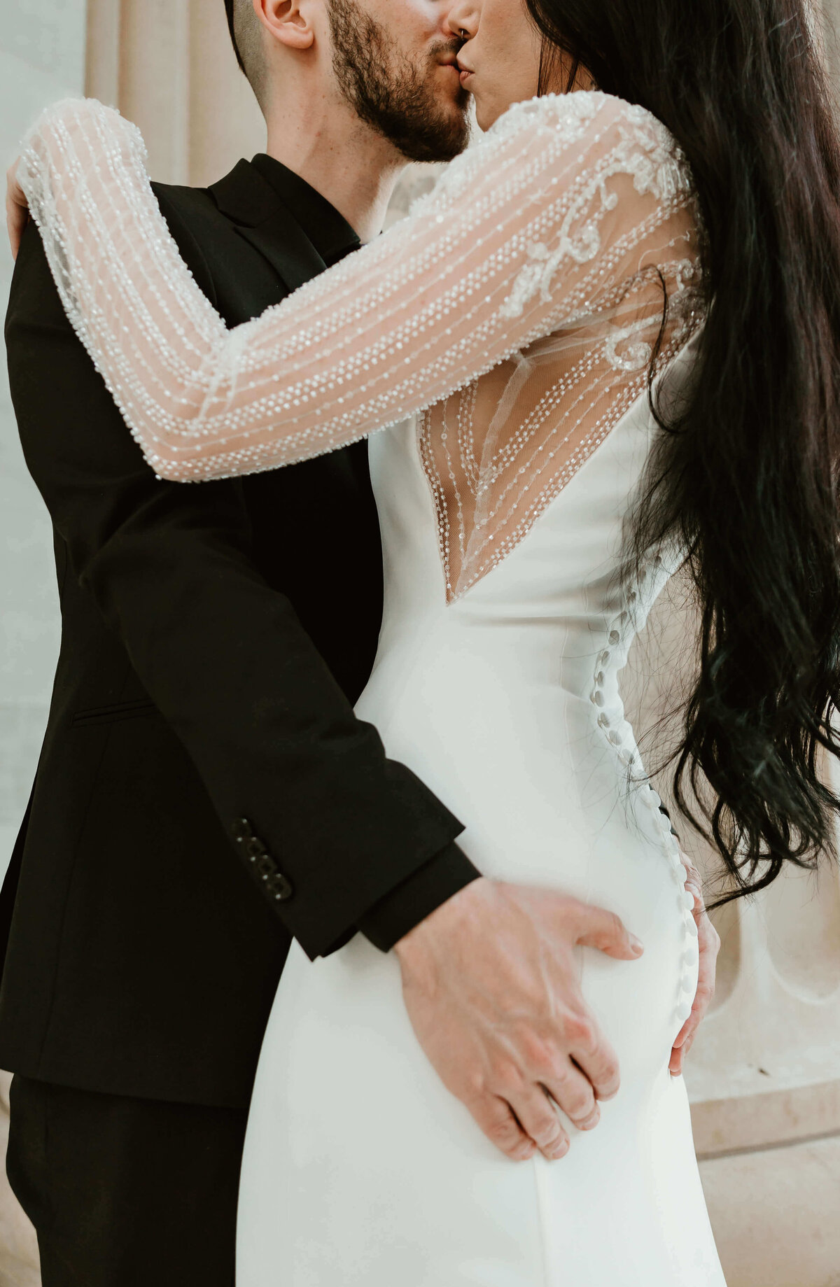 Close Up of Bride and Groom Embracing