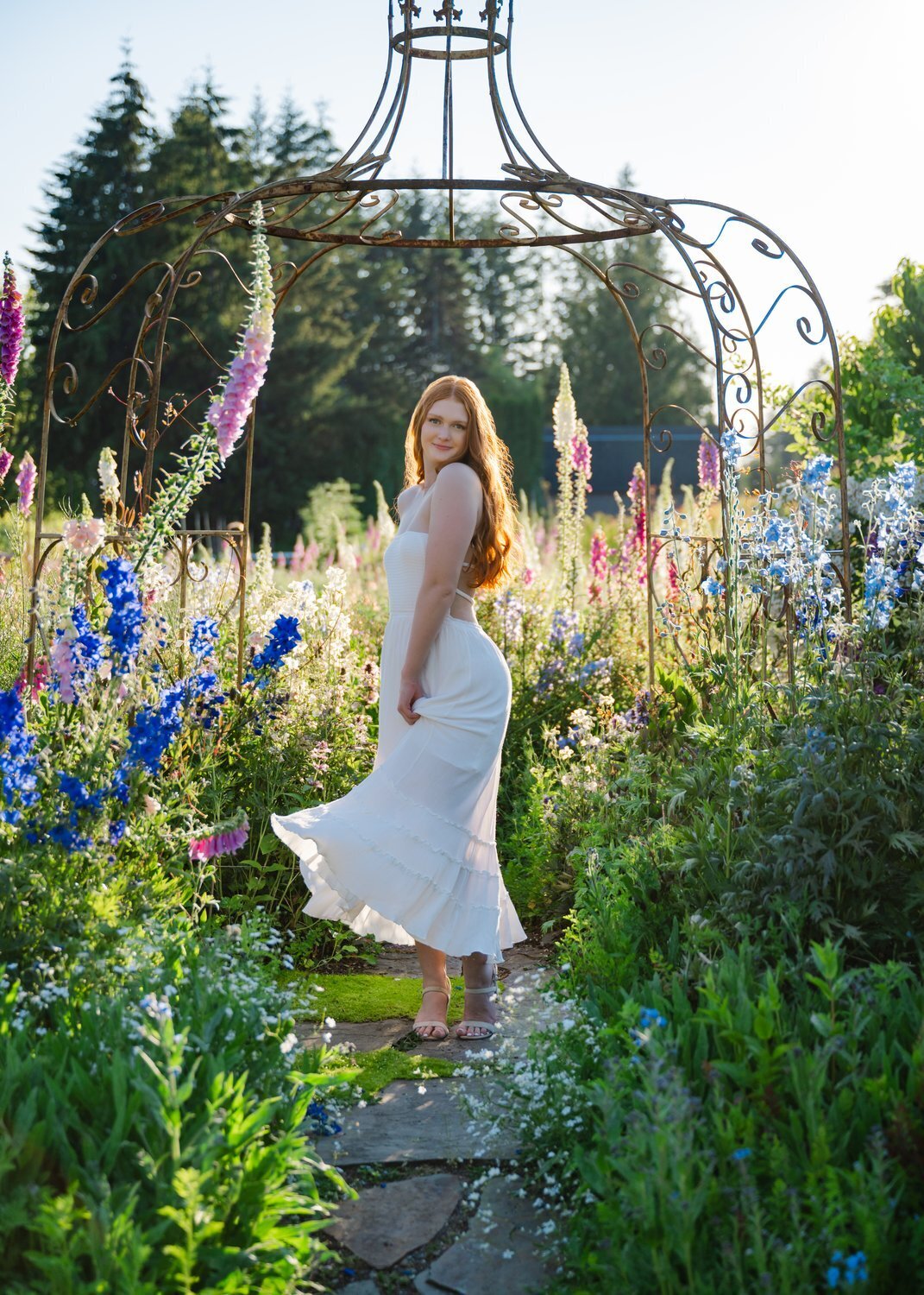 monroe flower farm high school graduation portrait white dress