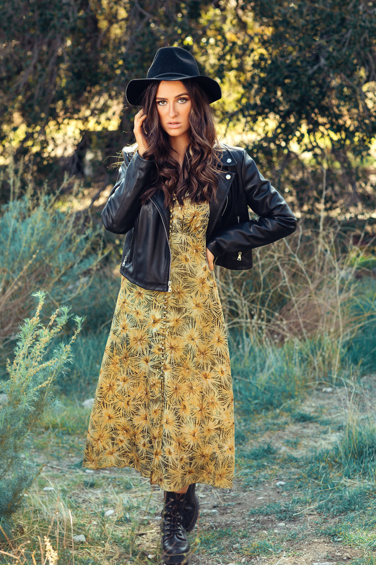 Portrait Photo Of Young Woman  Yellow Floral Dress Los Angeles