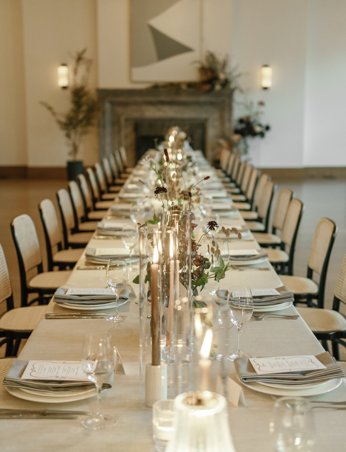 Fall wedding reception design at Shinola Hotel, Detroit