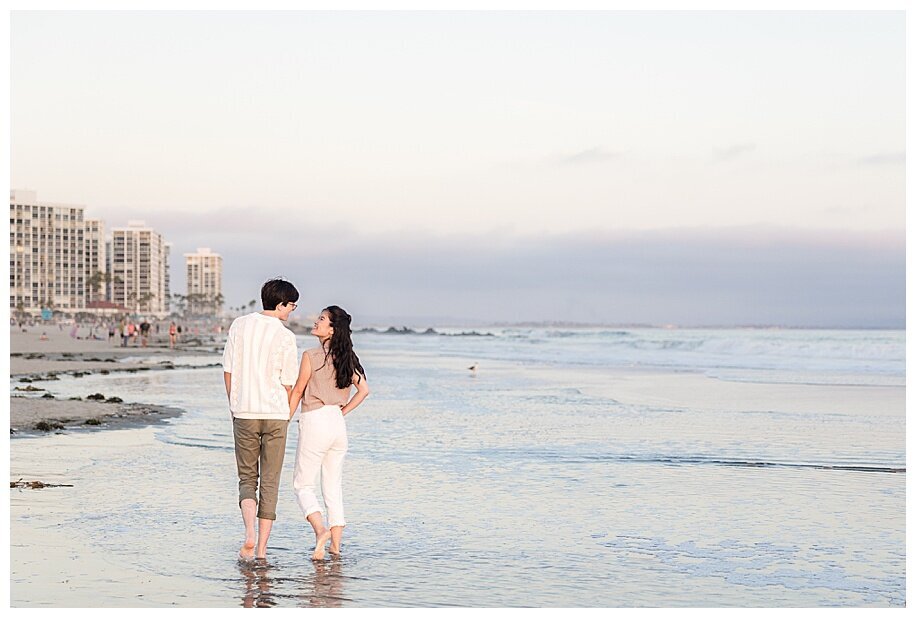 couple walking down coronado beach